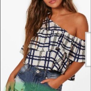 Bianca check asymmetric grill crop top